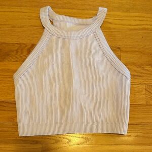 Aerie Purple Ribbed High-Neck Cropped Tank Top